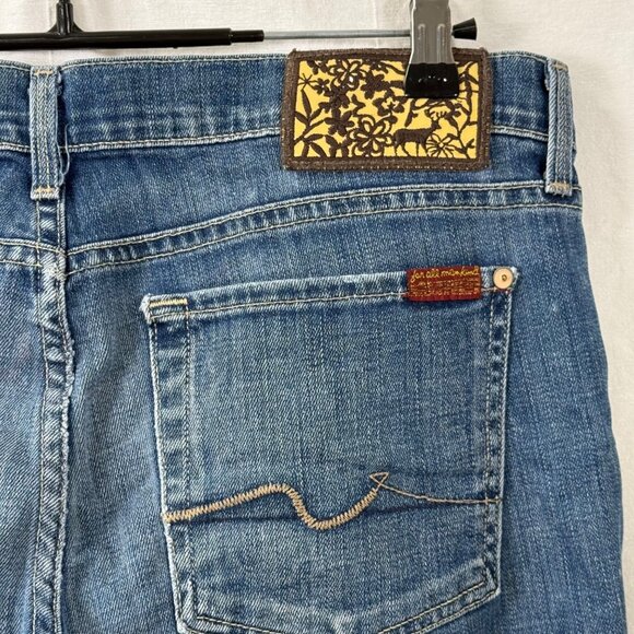 7 For All Mankind Jean Shorts Womens Sz 32 Low-Rise Straight Medium Wash Stretch - Picture 5 of 11